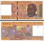 *10 000 Frankov=2000 Ariary Madagaskar 1995, P79b UNC