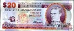 *20 barbadoských dolárov Barbados 2012, 40 rokov banky P72 UNC
