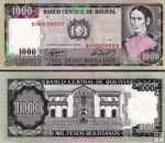 1000 Pesos Bolivianos Bolívia 1982, P167 UNC