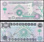**100 irackých dinárov Irak 1991, Saddam Husajn, kópia-falzum
