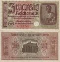 *20 Reichsmark Nemecko - okupované územia 1939 F *20 Reichsmark Nemecko - okupované územia 1939 F