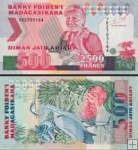 *2500 Francs=500 Ariary Madagaskar 1993, P72Aa UNC