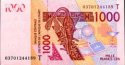 *1000 Frankov Západná Afrika - Togo 2003-17, P815T UNC