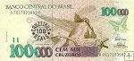 *100 Cruzeiros Reias Brazílie 1993, pretisk P238 UNC