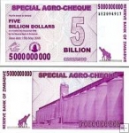 *5 000 000 000 Dolárov Zimbabwe 2008 P61 UNC, Special Agro-Chequ
