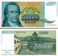 *500 000 Dinara Jugoslávie 1993, P131 UNC