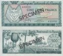 *500 Frankov Rwanda 1969, P9a3 SPECIMEN UNC