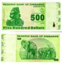 *500 dolárov Zimbabwe 2009, P98 UNC