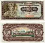 *1000 juhoslávskych dinárov Juhoslávia 1955, P71b UNC
