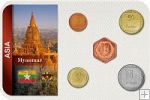 Sada 5 ks mincí Myanmar 5 Pyas - 1 Kyat 1975-1991 blister