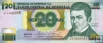 *20 Lempiras Honduras 2001, P87 UNC