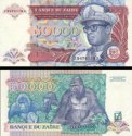 *50 000 Zaires Zair 1991, P40 AU/UNC, gorily