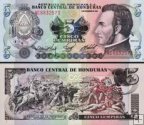 *5 Lempiras Honduras 1989, P63b UNC