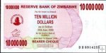 *10 000 000 Dolárov Zimbabwe 2008, P55 UNC