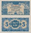 *5 Lir Juhoslávia 1944 S114 AU, partizánske vydanie *5 Lir Juhoslávia 1944 S114 AU, partizánske vydanie