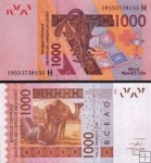 *1000 Frankov Niger (WAS) 2003 -2019, P615H UNC