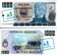 *1 Austral Argentína 1985, pretlač, P320 UNC *1 Austral Argentína 1985, pretlač, P320 UNC