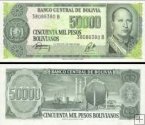 *50 000 Pesos Bolívia 1984, P170 UNC