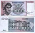 *500 000 000 Dinárov Juhoslávia 1993, P125 UNC