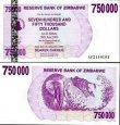 *750 000 Dolarů Zimbabwe 2007 P52 UNC *750 000 Dolarů Zimbabwe 2007 P52 UNC