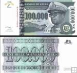 *100 000 Noveaux Zaires Zaire 1995, P77A UNC