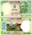 5 Rupií India 2009-11, Ghándí P94A UNC