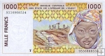 *1000 Frankov Západná Afrika - Togo 1993-2001 UNC