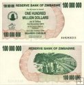 *100 000 000 Dolárov Zimbabwe 2008 P58 UNC, Bearer Cheque