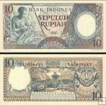 *10 Rupií Indonézia 1958, P56 AU/UNC