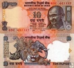 *10 Rupií India 1996-2006, P89 UNC