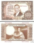 *100 Pesetas Španielsko 1953, P145a AU