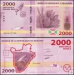 *2000 Frankov Burundi 2015-18, P52 UNC