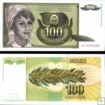 *100 Dinara Jugoslávie 1991, P108 UNC