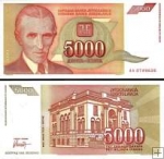 *5000 Dinárov Juhoslávia 1993, P128 UNC