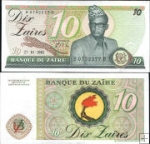 *10 Zaires Zair 1985, P27A UNC