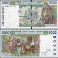 *5000 Francs Pobřeží Slonoviny 1992-2003, P113A UNC *5000 Francs Pobřeží Slonoviny 1992-2003, P113A UNC