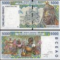 *5000 Francs Pobřeží Slonoviny 1992-2003, P113A UNC