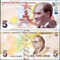 *5 lír Turecko 2009, P222a UNC, červená