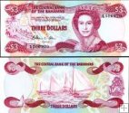 *3 Bahamské doláre Bahamy 1974 (1984), P44 UNC