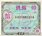 *10 Sen Japonsko 1945, americká okupácia P63 UNC