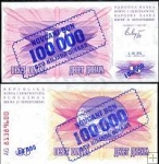 100 000 Dinárov Bosna a Hercegovina 1993 UNC