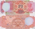 *20 Rupií India 1970-92, P82 UNC