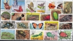 Známky tematické - 50 rôznych, chrobáky a motýle