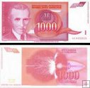 *1000 Dinara Jugoslávie 1992, P114 UNC