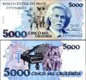 5000 Cruzeiros Brazília 1990-93, P232 UNC
