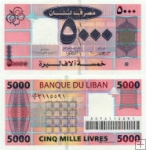 *5000 Livres Libanon 2004-8, P85 UNC