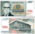 *10 000 000 dinárov Jugoslávie 1994, P144 UNC