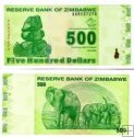 *500 dolár Zimbabwe 2009, P98 UNC