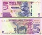*5 dolárov Zimbabwe 2016, P100 UNC