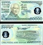 *50 000 Rupií Indonézia 1993, polymer P134a AU/UNC